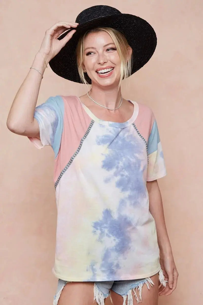 BiBi Tie Dye Printed Cotton Color Block T-Shirt for Women - Love Salve